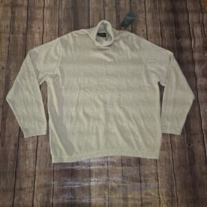 Orvis Mens Sweater L Beige Turtleneck Cashmere Blend Long Sleeve Signature